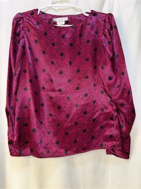 JM Collection Fuchsia Pink Long-Sleeve Polka Dot Blouse